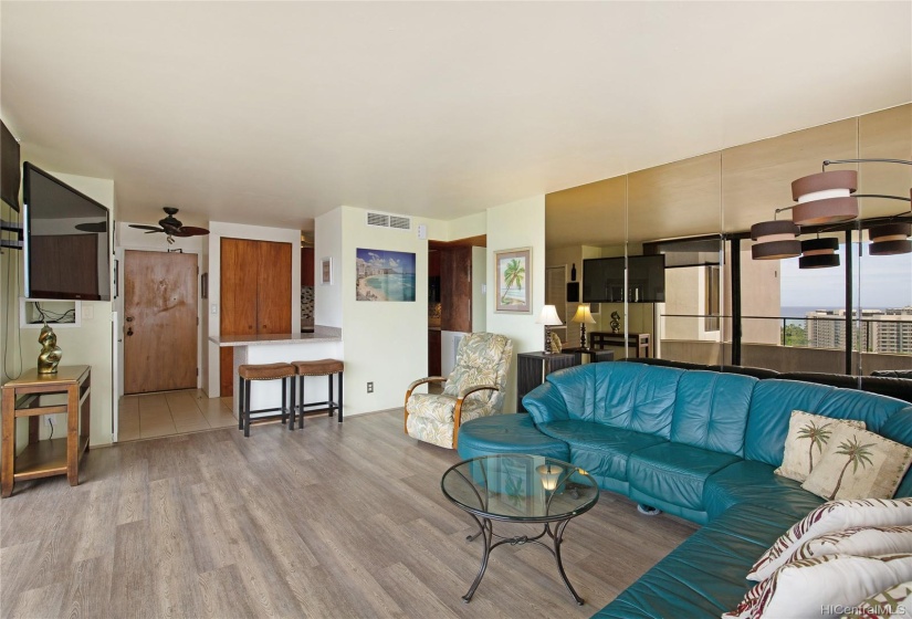 The kitchen opens up nicely to connect with the living room