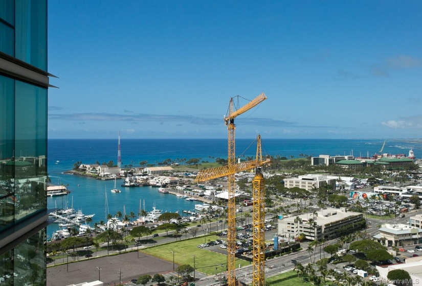 Blue Ocean, Sky and Kewalo Harbor View from Living Room