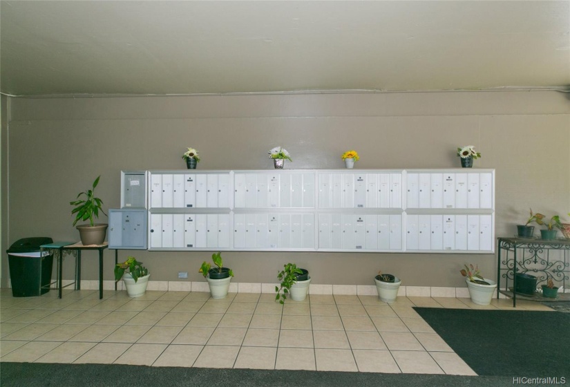 Mailboxes in lobby area.