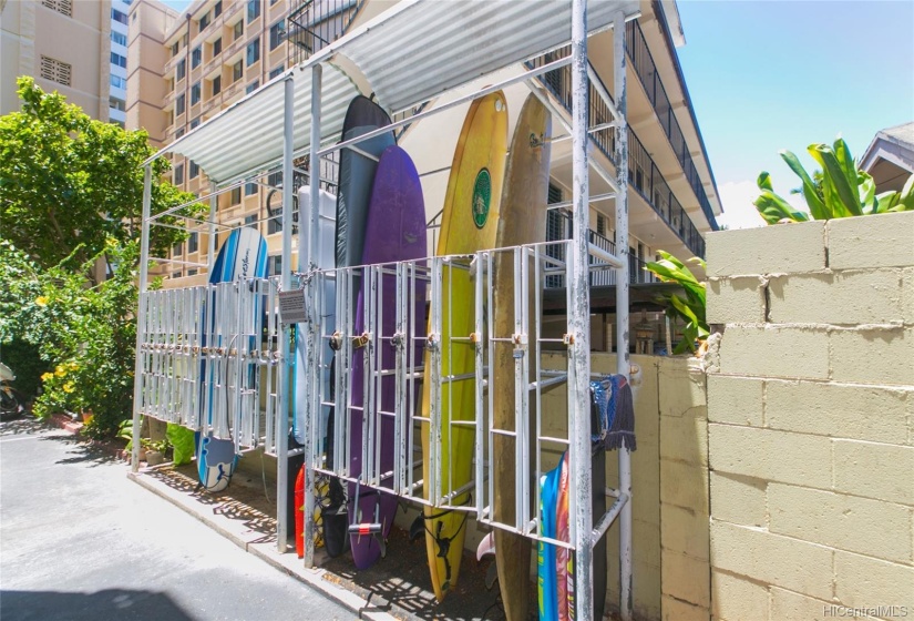 Surfboard rack to take advantage of near location