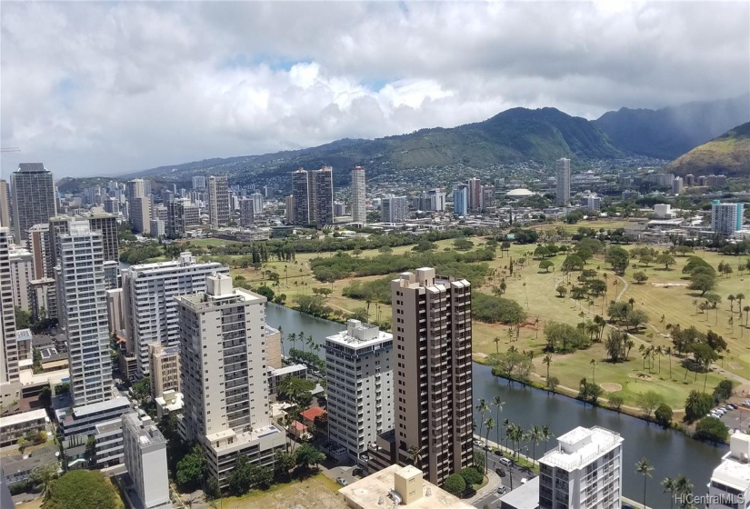 to the left, you can see punchbowl and Manoa Valley, home of the University of Hawaii.