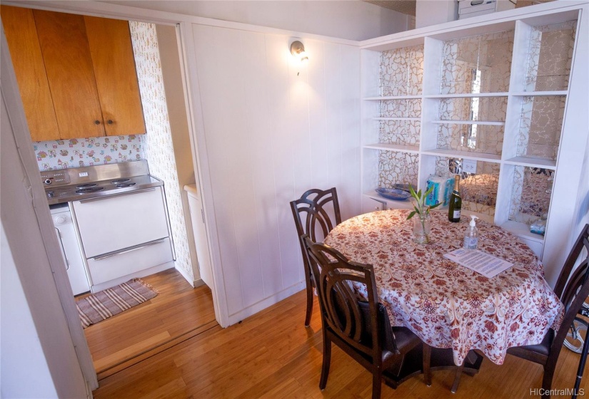 Dining Room table to the Kitchen.