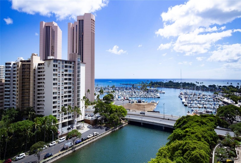 Ala Wai canal, views to the Harbor, and the Ocean.