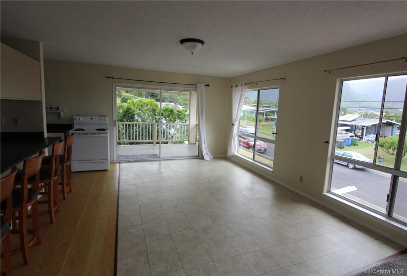 Upstairs dining area, which connects to the covered deck