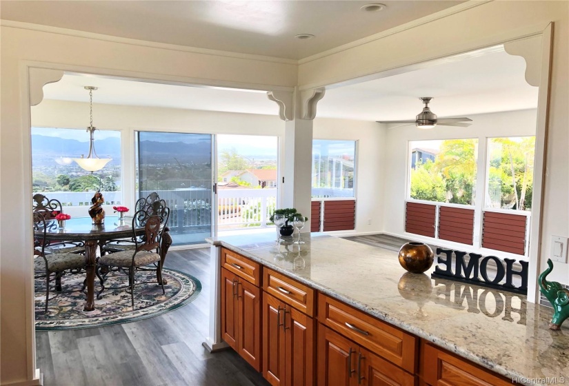 Looking out to dining, living room and lanai