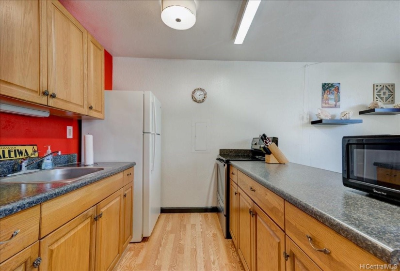 Upgraded kitchen cabinets and countertops.