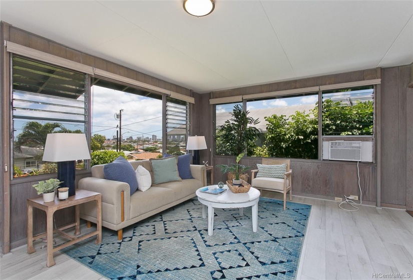 Living room with city views.