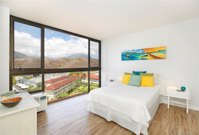 Floor to ceiling windows, AC, & closet system in closet to right out of photo.