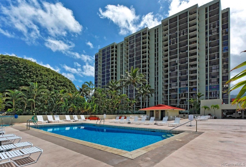 Pool with BBQ area in rear.