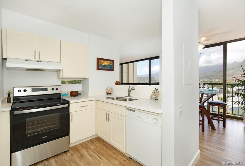 Brand new range/oven, vanilla shaker cabinets & quartz countertop!