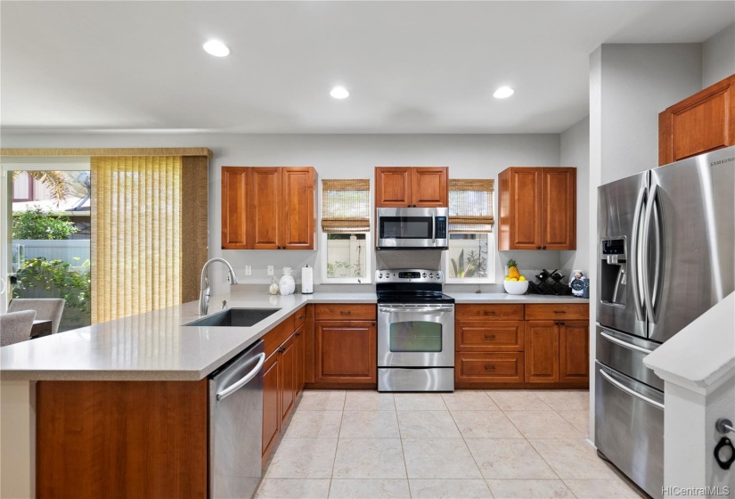 Kitchen with stainless steel appliances