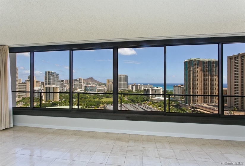 Living Room View of Diamond Head, Fort DeRussy, & Ocean