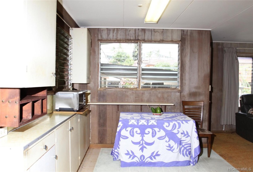 View of the dining area and living room.