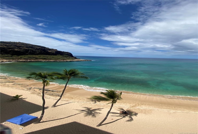 View of the mountains and sandy beach from your lanai