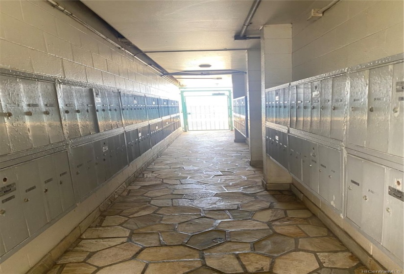 Mailboxes located on the first floor.  This is also the gated entrance to the sandy beach