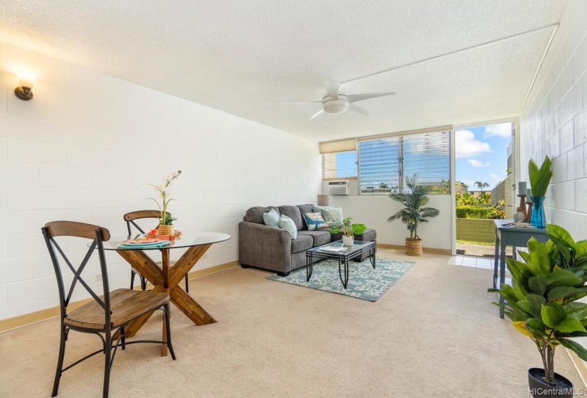 Large living and dining area.