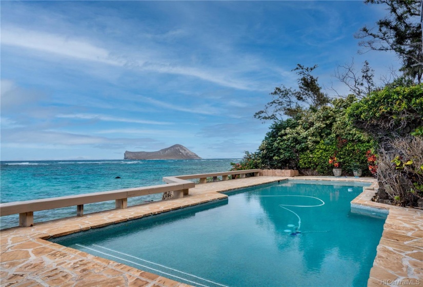 Oceanfront pool with views of Rabbit Island