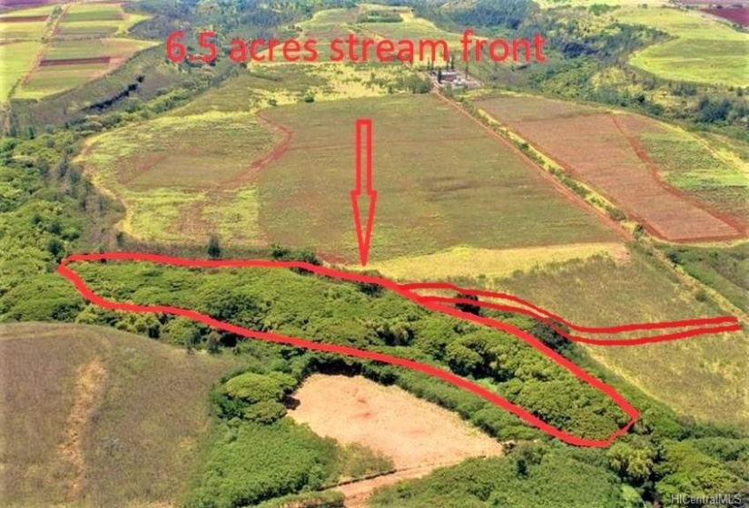 6.5 acres stream front with access road and utility easement to lot. Surrounded by hundreds of acres of farm land. Haleiwa Hawaii.