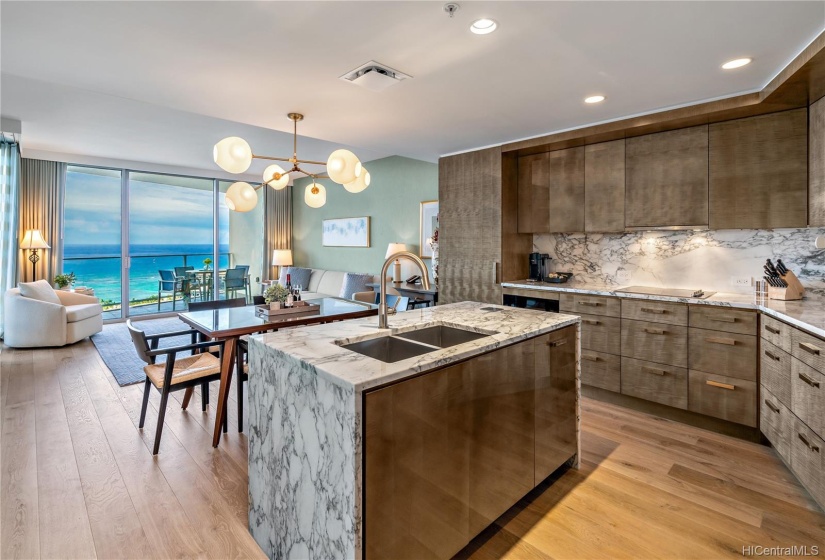 Island kitchen only available on Premier Residence. True full kitchen with gorgeous Waikiki Ocean Views, true luxurious residence with style! Lots of storage is perfect for primary residence or second home!