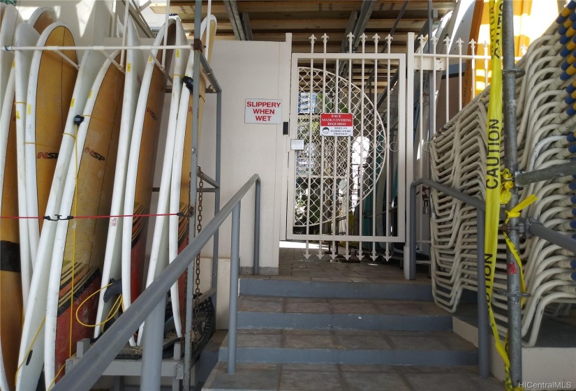 Gated beach entrance to the Waikiki Shore project