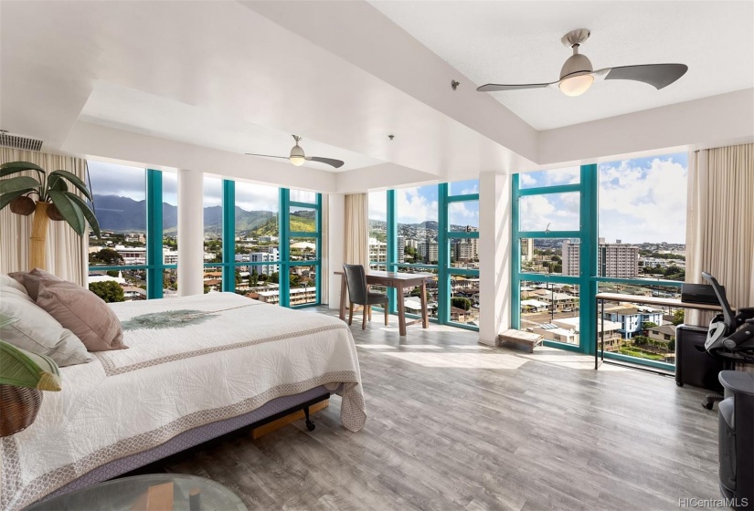 Penthouse Master Bedroom on the Mountain/Diamond Head side of the building.