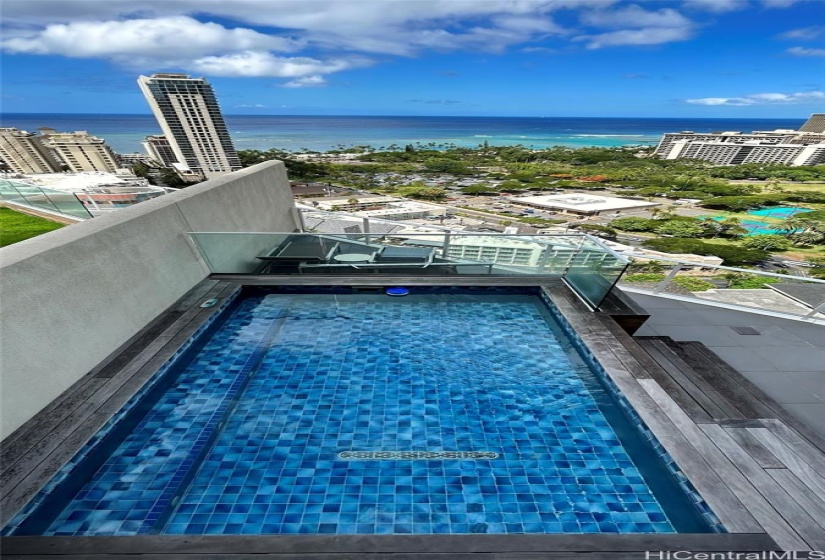 Balcony view of private swimming pool.