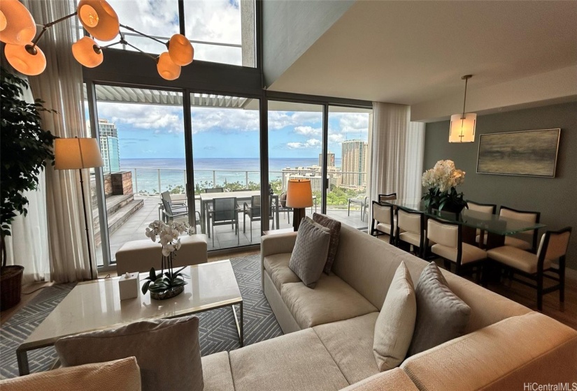 Living Room view towards the ocean.