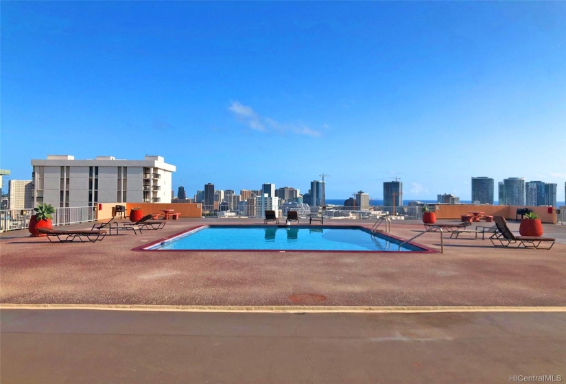 Large pool with a lot of deck space.