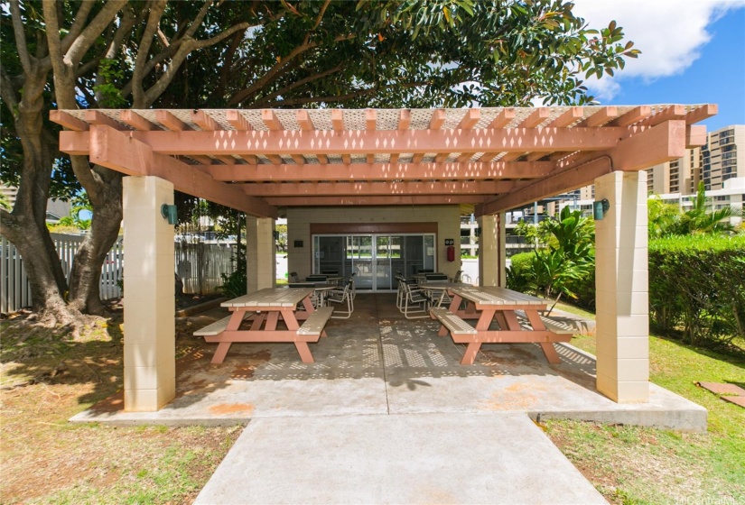 Enjoy dinner outside in an alcove area