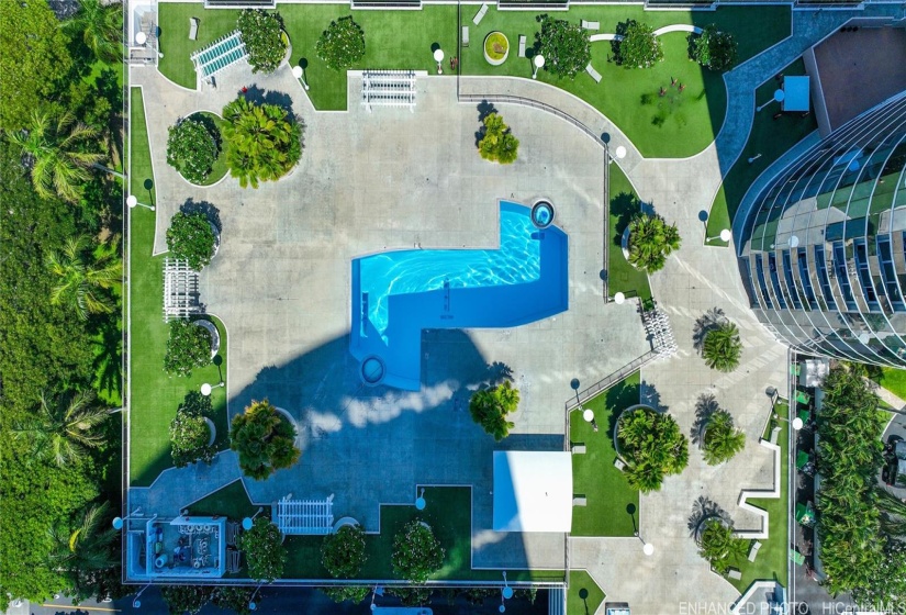 Enhanced. Aerial view of pool.