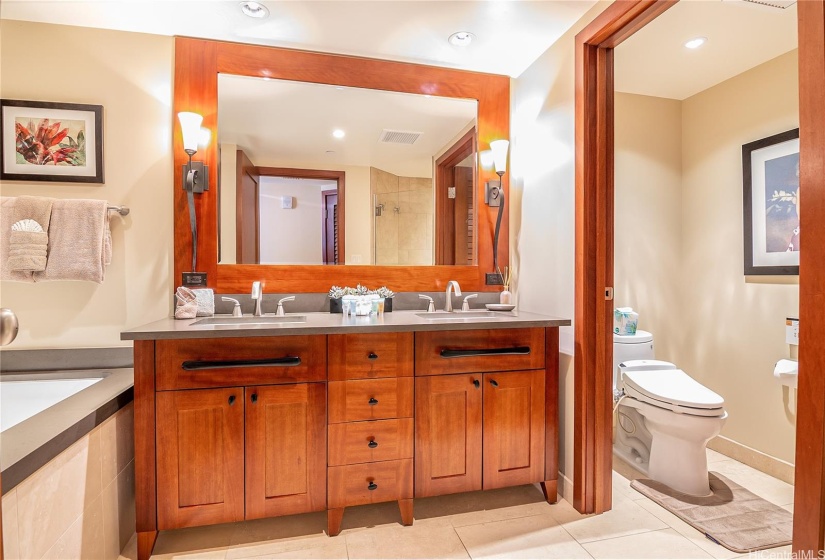 MASTER BATH HAS A TUB AND A SHOWER