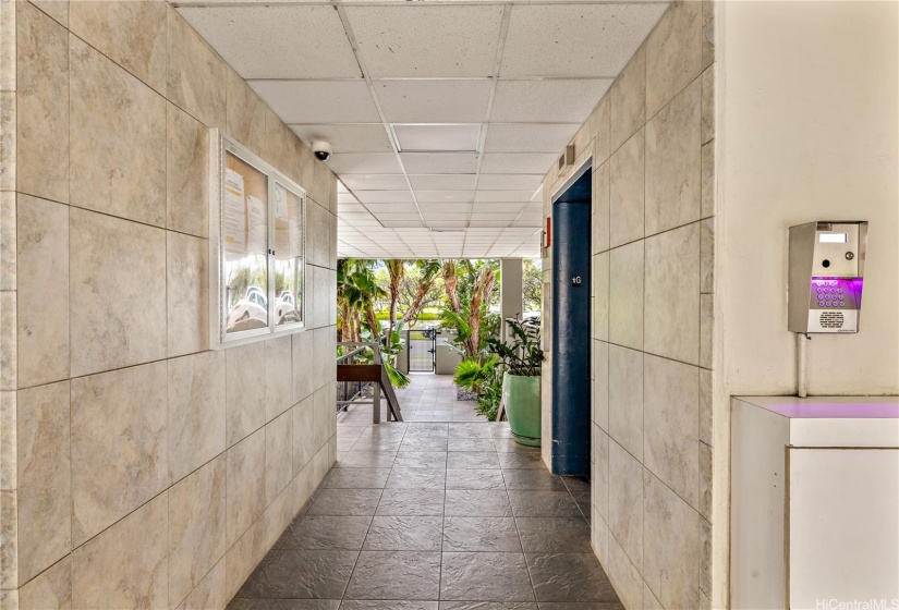 Elevator Lobby looking toward the Ala Wai Canal