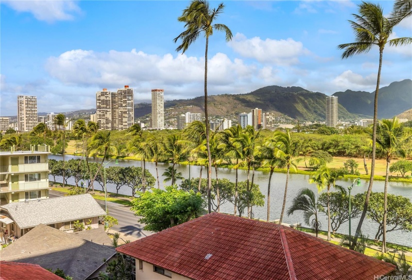 Mid-day view of the mountains and the Ala Wai from the living room.