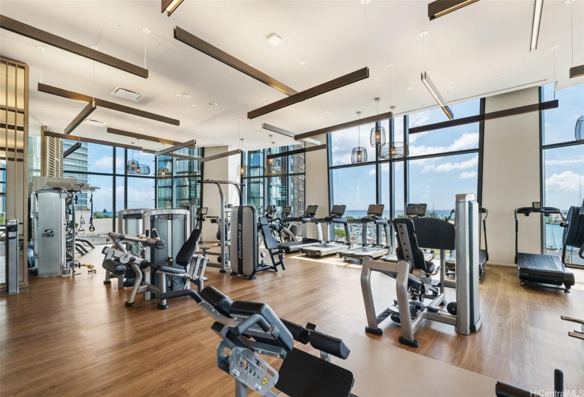 Workout with an ocean view in the fitness center.