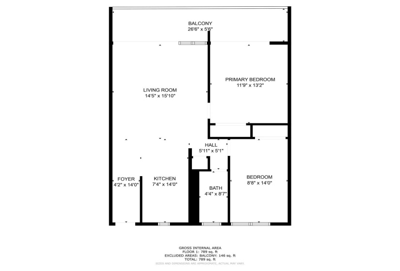 Floor Plan with Dimensions. Notice the large lanai that expands from the living room to the primary room.