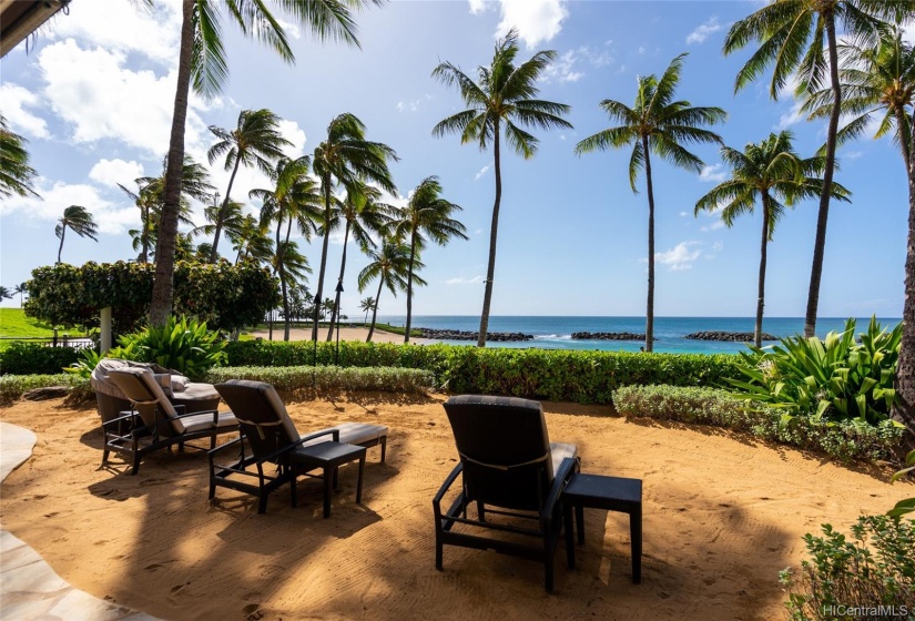 Sunset views served daily from this sandy area adjacent the beach bar at the Beach Villas at Ko Olina.