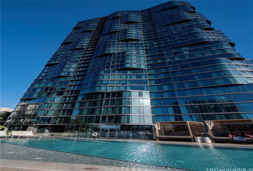 Glass Bottom Infinity Pool with Sauna & Cabanas