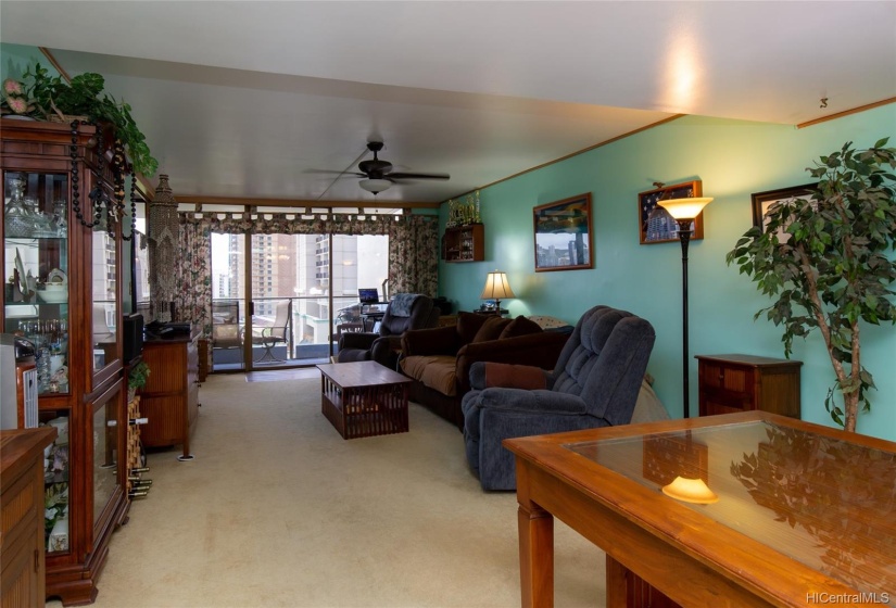 Large open living and dining room space.