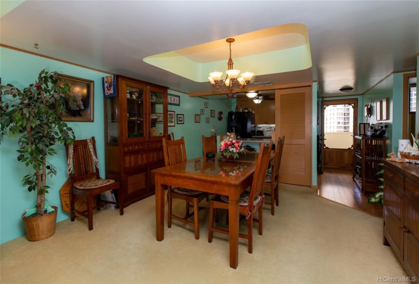 Dining area with drop ceiling.