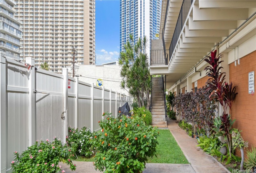 Here is the gated entry garden fronting the ground floor units.