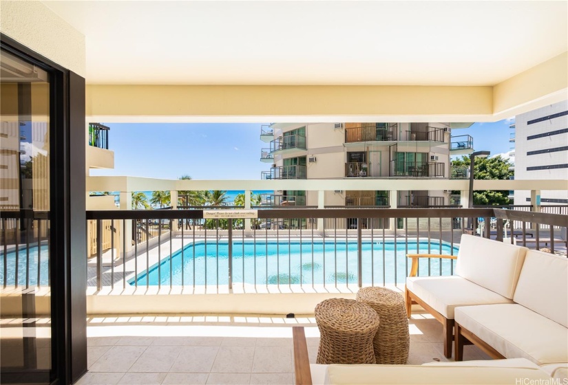 Lanai with partial ocean view