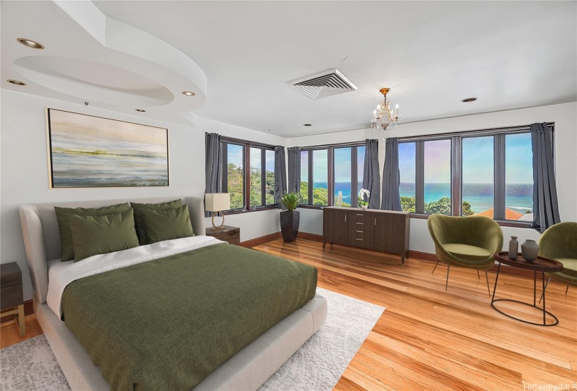 Master bedroom with an ocean view. Diamond Head Hawaii.