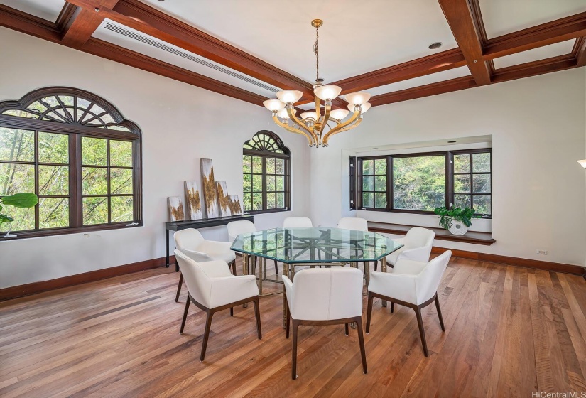 A formal dinning room with a view. Diamond Head Hawaii.