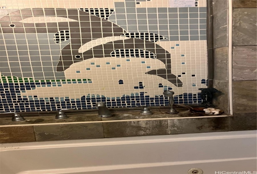 Dolphin mural ,slate Award Winning bathroom Jet tub