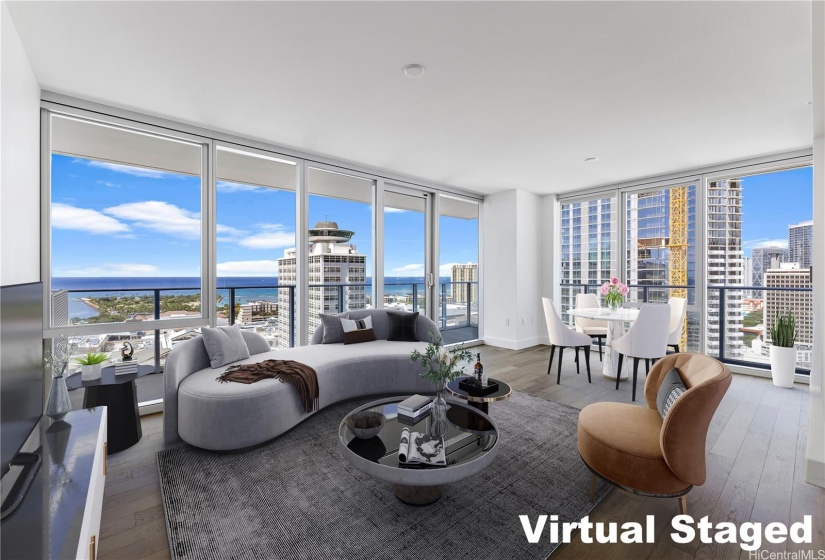 living room with virtual staging