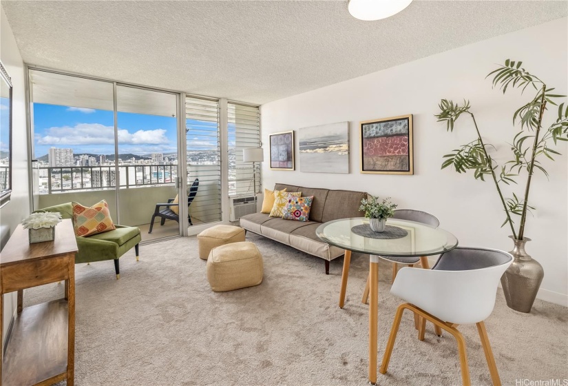 Spacious living room and lanai.