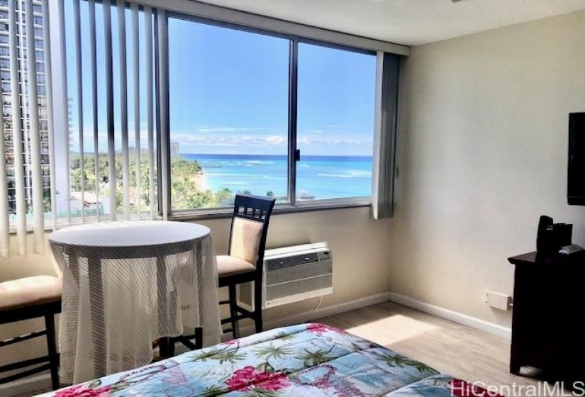 bed views the ocean and beach