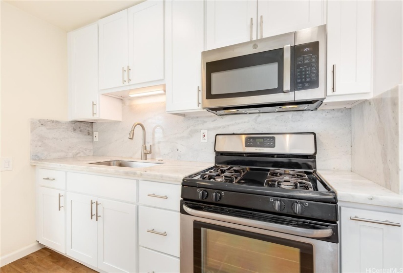 That’s a gas stove & beautiful stone countertops.