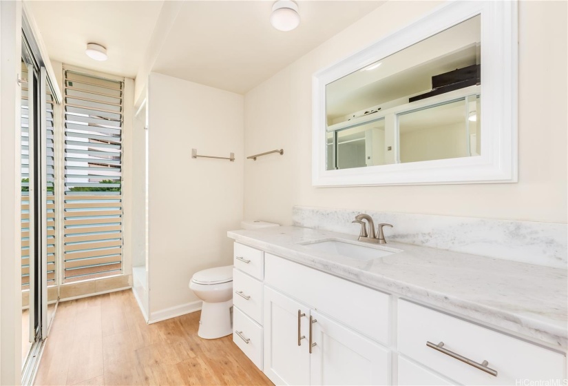 And here you have it…your stylish washroom.  Notice the spacious granite counters.