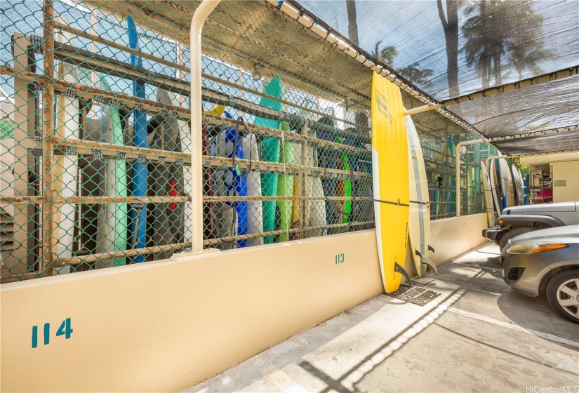 Talk to the manager about keeping your surf board in the surf board lockers.